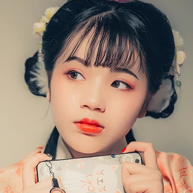 淡橘色漢服少女頭像，唯美古風真人頭像