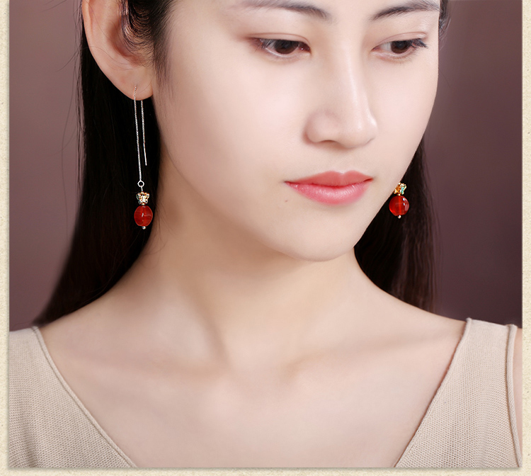 簡約民族風(fēng)氣質(zhì)耳環(huán)，瑪瑙長款耳墜首飾