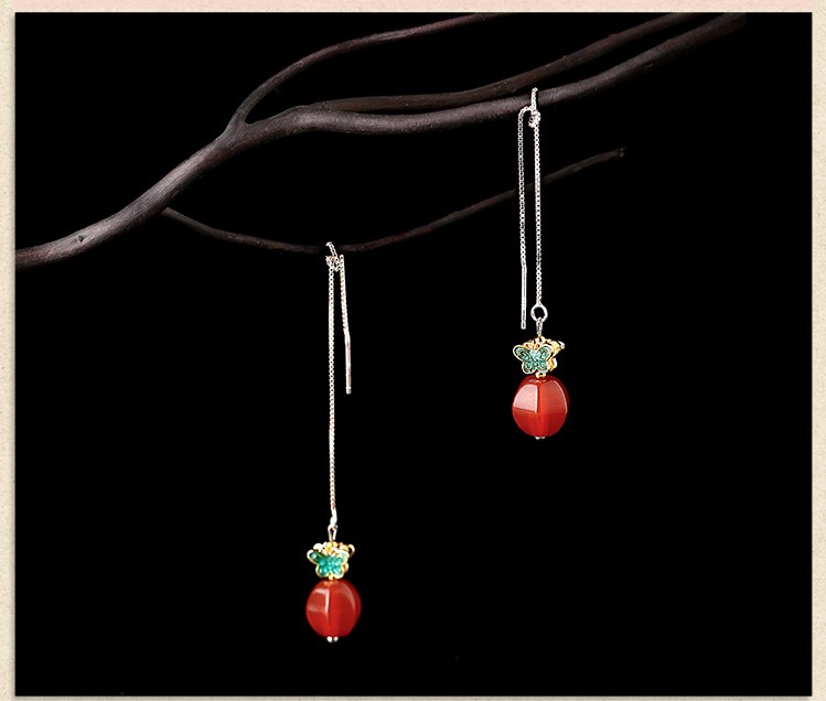 簡約民族風(fēng)氣質(zhì)耳環(huán)，瑪瑙長款耳墜首飾