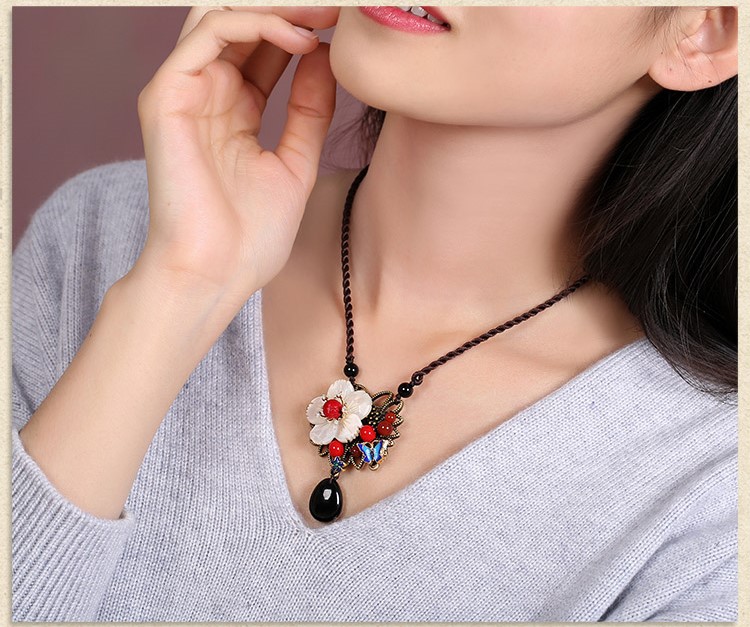 貝殼花吊墜項鏈，手工編織民族風(fēng)鎖骨鏈首飾