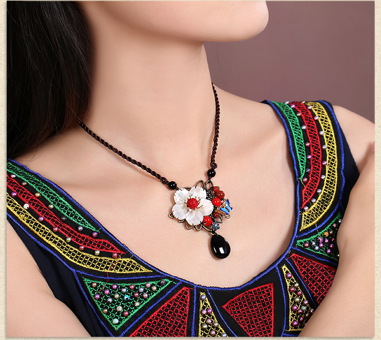 貝殼花吊墜項鏈，手工編織民族風(fēng)鎖骨鏈首飾