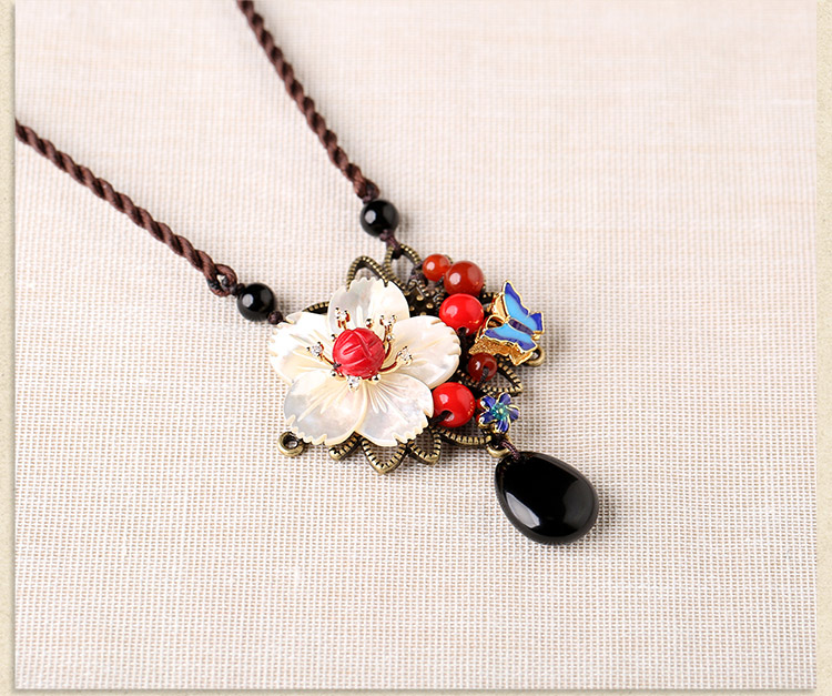貝殼花吊墜項鏈，手工編織民族風(fēng)鎖骨鏈首飾