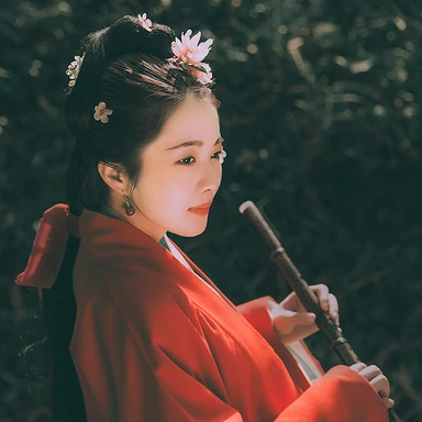 文藝紅衣帶傘女生頭像，唯美古風真人頭像