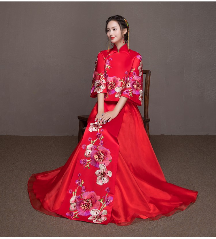 牡丹立體花朵新娘結(jié)婚禮服，優(yōu)雅秀禾中式禮服