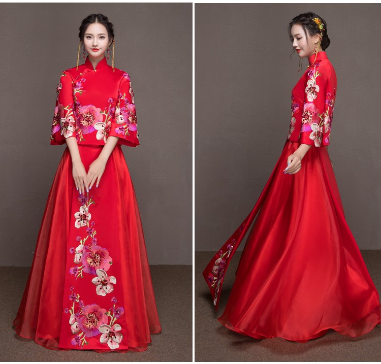 牡丹立體花朵新娘結(jié)婚禮服，優(yōu)雅秀禾中式禮服