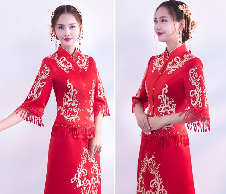 時尚修身新娘結(jié)婚禮服，龍鳳褂中式禮服