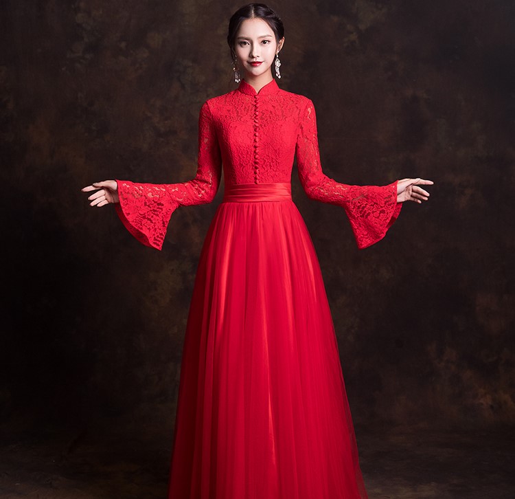 古典韻味中式禮服，唯美蕾絲紗裙新娘禮服