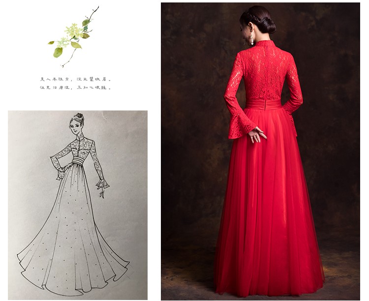 古典韻味中式禮服，唯美蕾絲紗裙新娘禮服