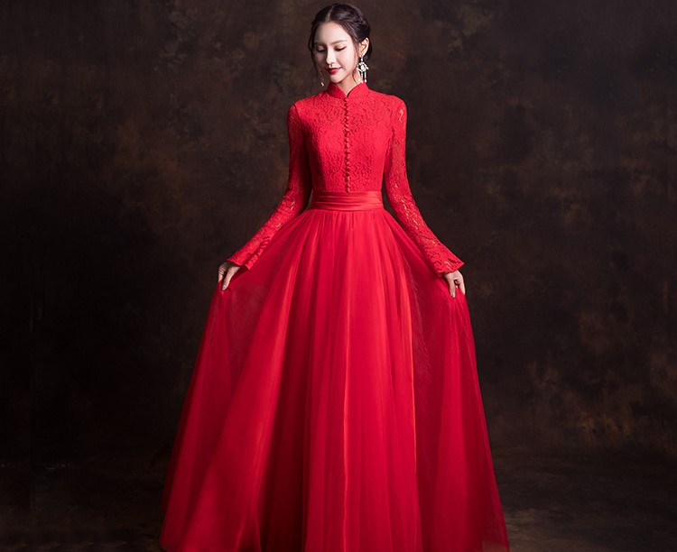 古典韻味中式禮服，唯美蕾絲紗裙新娘禮服