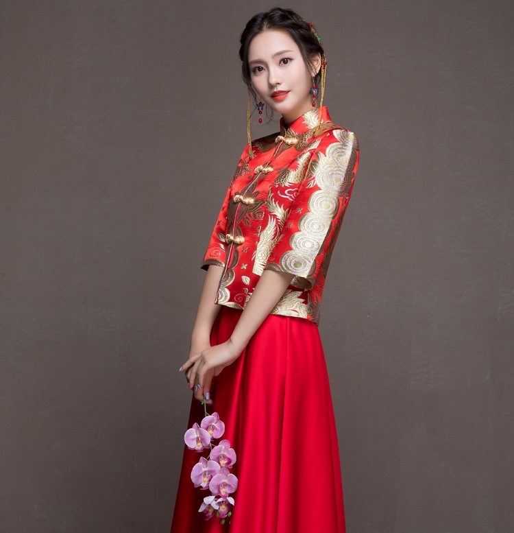 花朵繁枝中式禮服，唯美新娘禮服