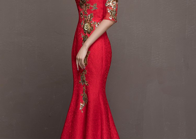 金枝玉葉中式禮服，魚尾牡丹花晚禮服