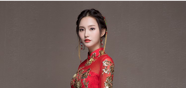 金枝玉葉中式禮服，魚尾牡丹花晚禮服