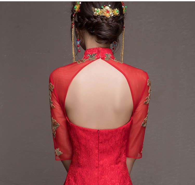 金枝玉葉中式禮服，魚尾牡丹花晚禮服