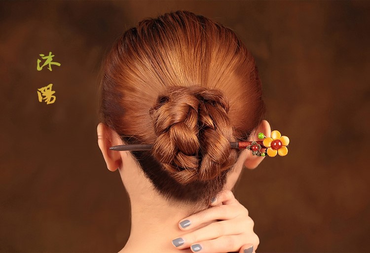 亮黃色花朵發(fā)簪，古風(fēng)古風(fēng)盤發(fā)木簪子頭飾