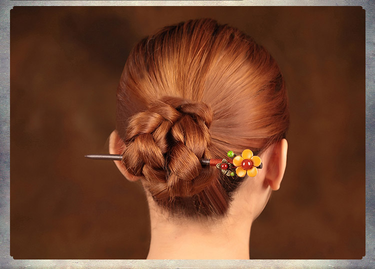 亮黃色花朵發(fā)簪，古風(fēng)古風(fēng)盤發(fā)木簪子頭飾