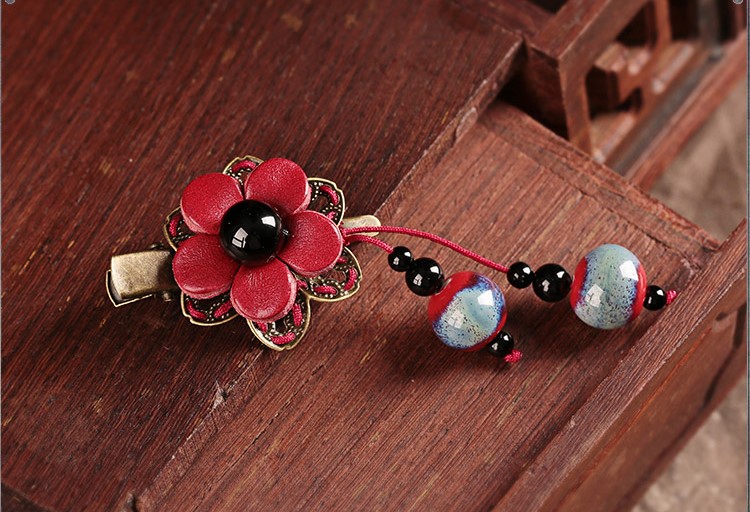 家佳樂文學(xué)紅色花朵古風(fēng)發(fā)夾頭飾