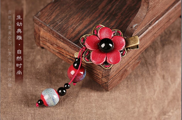 家佳樂文學(xué)紅色花朵古風(fēng)發(fā)夾頭飾