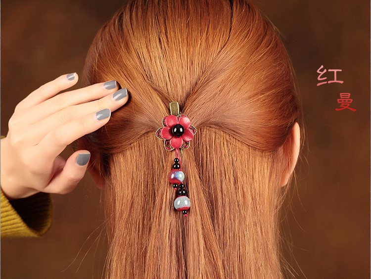 家佳樂文學(xué)紅色花朵古風(fēng)發(fā)夾頭飾