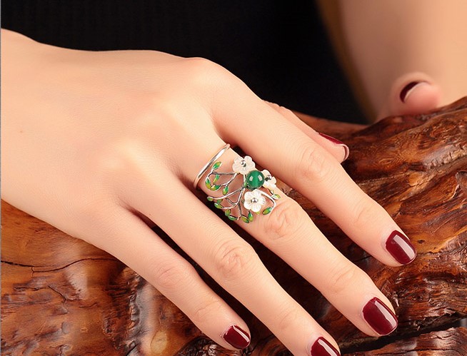 古風(fēng)枝曼925純銀戒指開(kāi)口指環(huán)飾品