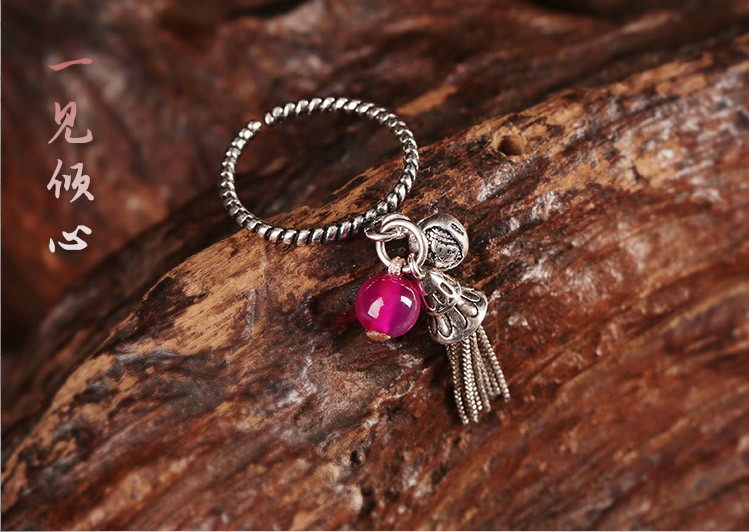 一見(jiàn)傾心民族風(fēng)藏銀戒指開(kāi)口流蘇指環(huán)首飾