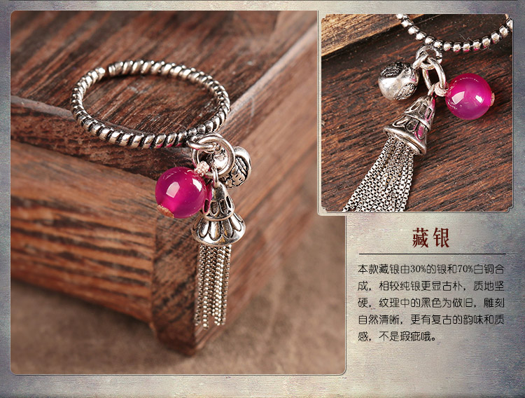 一見(jiàn)傾心民族風(fēng)藏銀戒指開(kāi)口流蘇指環(huán)首飾