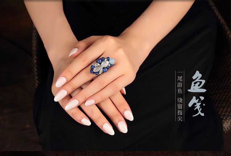 古風(fēng)開口戒指首飾：一尾游魚繞留指尖