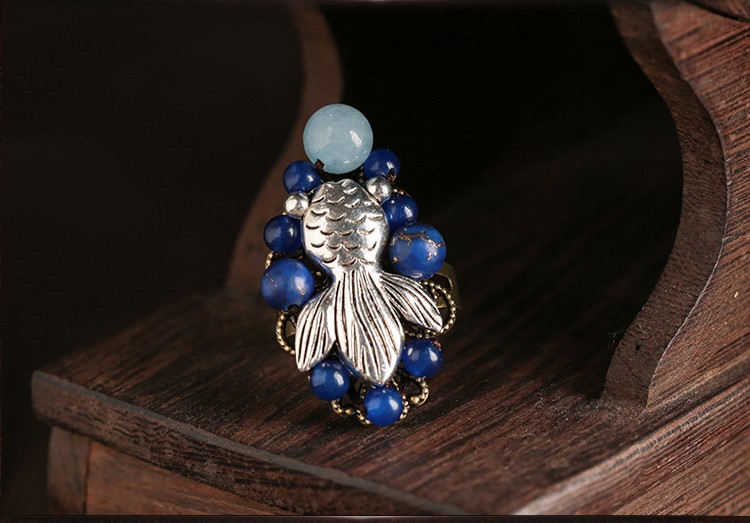 古風(fēng)開口戒指首飾：一尾游魚繞留指尖