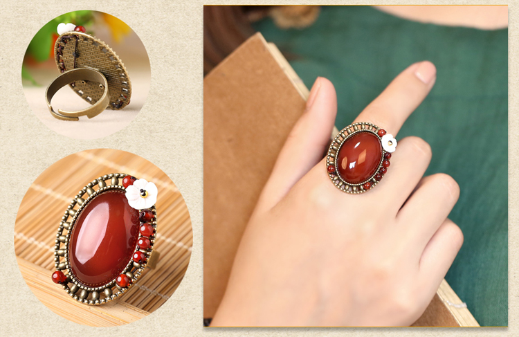 家佳樂文學大氣紅瑪瑙開口戒指飾品