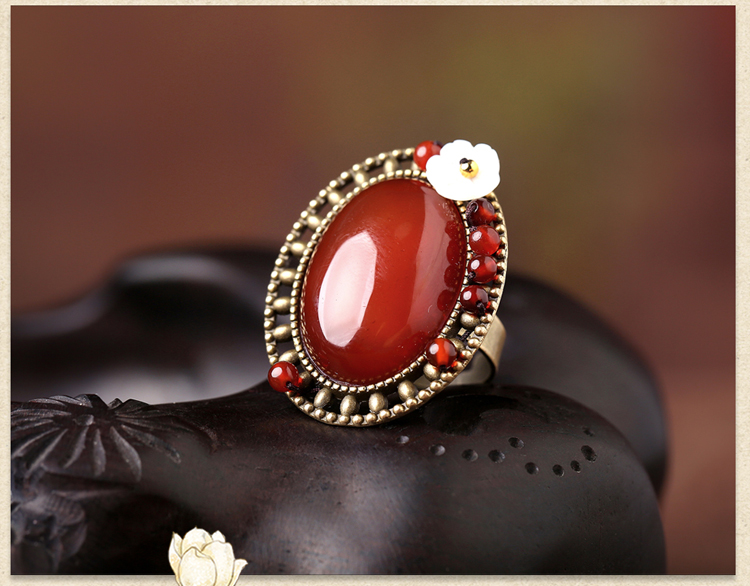 家佳樂文學大氣紅瑪瑙開口戒指飾品