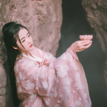 粉衣蓮燈女生頭像，唯美古風(fēng)真人頭像