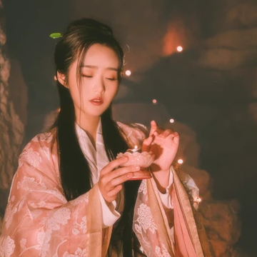 粉衣蓮燈女生頭像，唯美古風(fēng)真人頭像