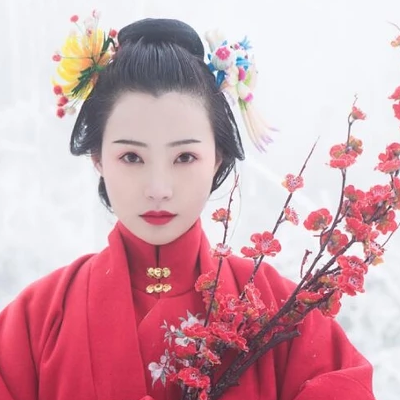梅花雪紅衣女生頭像，唯美古風真人頭像