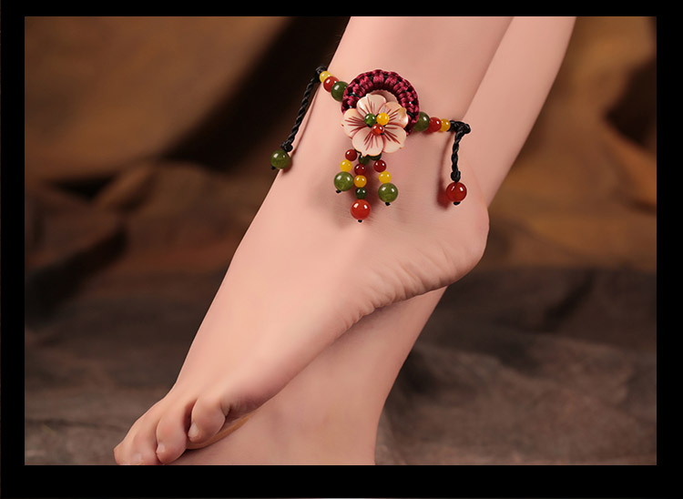 花開一夏腳鏈:古風(fēng)花朵裝飾手工編織腳鏈