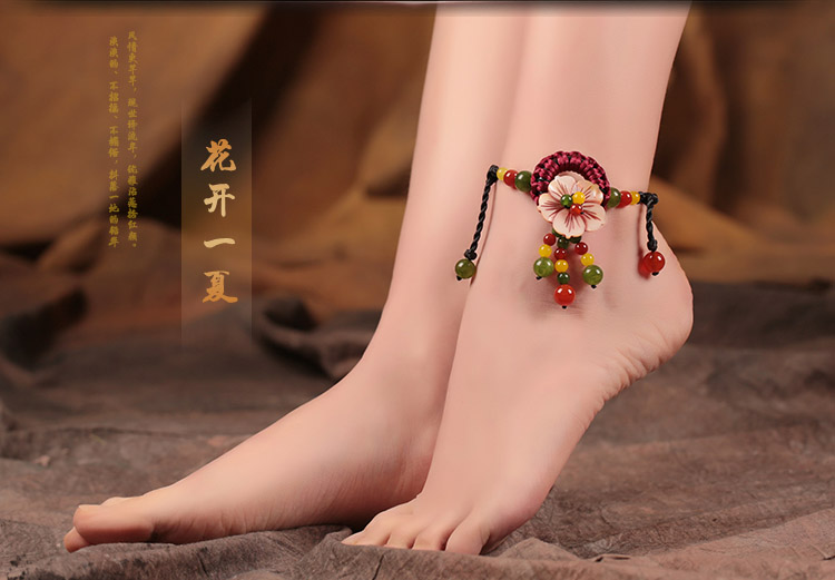 花開一夏腳鏈:古風(fēng)花朵裝飾手工編織腳鏈