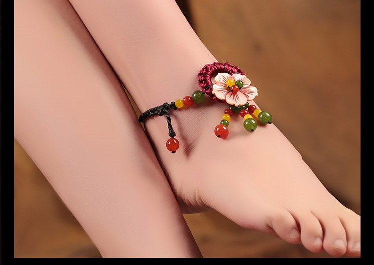 花開一夏腳鏈:古風(fēng)花朵裝飾手工編織腳鏈