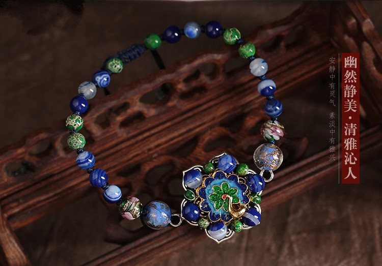 孔雀景泰藍(lán)腳鏈：家佳樂(lè)文學(xué)藍(lán)色琉璃復(fù)古腳鏈