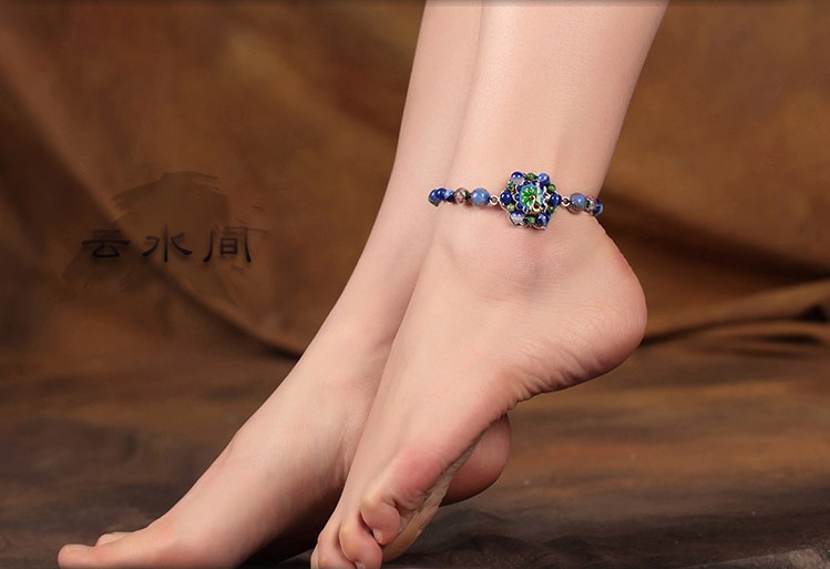 孔雀景泰藍(lán)腳鏈：家佳樂(lè)文學(xué)藍(lán)色琉璃復(fù)古腳鏈