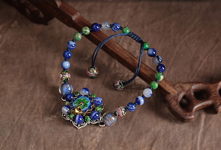 孔雀景泰藍(lán)腳鏈：家佳樂(lè)文學(xué)藍(lán)色琉璃復(fù)古腳鏈