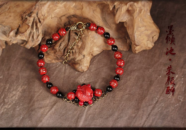 復(fù)古本命年腳鏈：家佳樂文學(xué)朱砂魚琉璃腳鏈