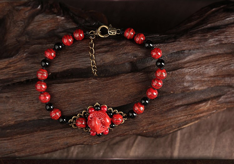 復(fù)古本命年腳鏈：家佳樂文學(xué)朱砂魚琉璃腳鏈