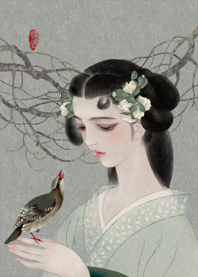 唯美家佳樂(lè)文學(xué)女子手繪插畫(huà)二