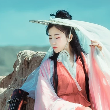 文藝俠客帶兵器女生頭像，唯美古風真人頭像