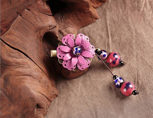 簡約時尚復(fù)古頭飾：紫姍花朵發(fā)夾頭飾