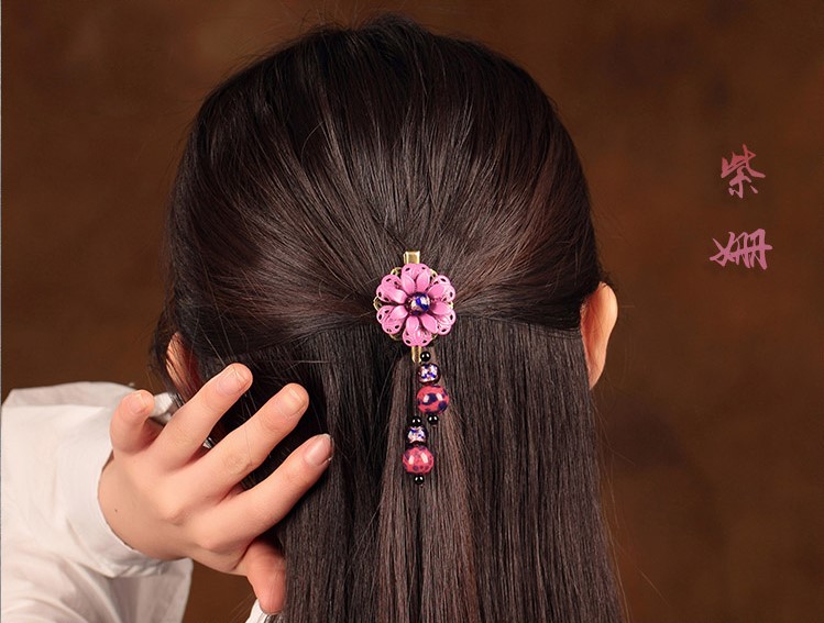 簡約時尚復(fù)古頭飾：紫姍花朵發(fā)夾頭飾