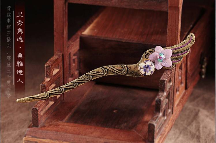 古風(fēng)簡約發(fā)簪：飛仙淡紫貝殼花朵簪子頭飾