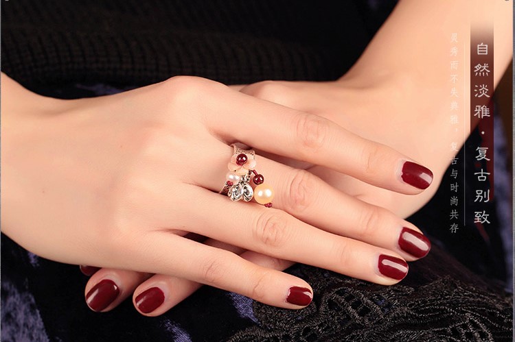 復古小清新貝殼花開口銀戒指首飾