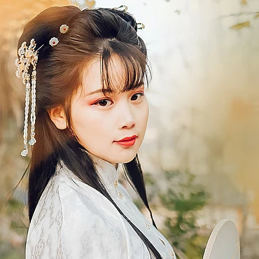 秋落意境帶團(tuán)扇女生頭像，唯美古風(fēng)真人頭像