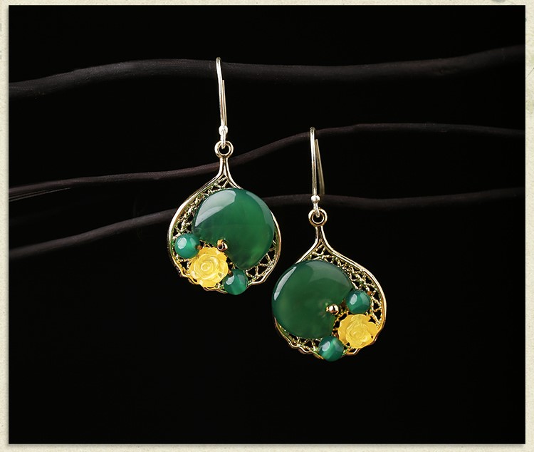 古風瑪瑙耳墜復古氣質(zhì)耳環(huán)首飾