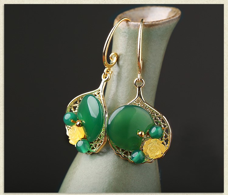 古風瑪瑙耳墜復古氣質(zhì)耳環(huán)首飾