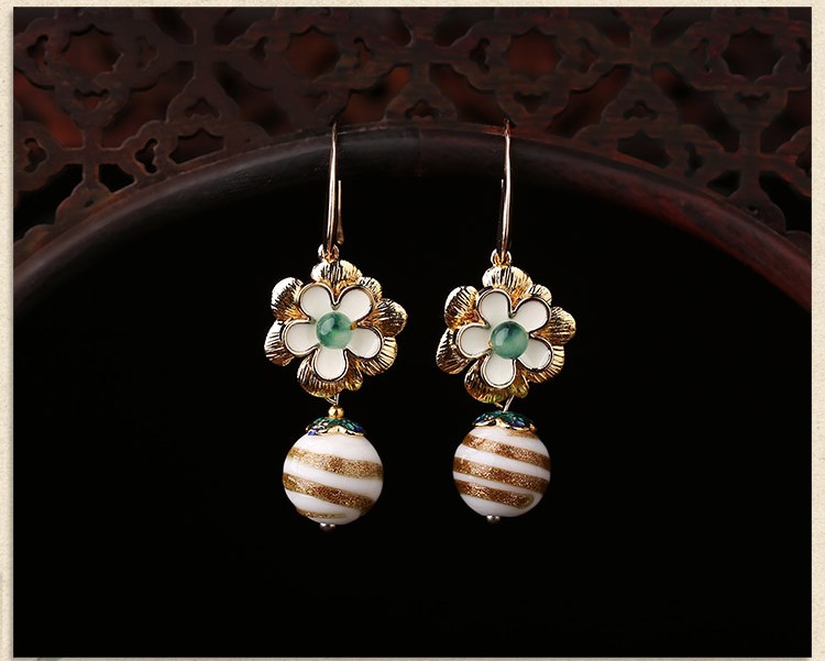家佳樂文學(xué)琉璃古風(fēng)花朵耳墜氣質(zhì)簡約耳環(huán)首飾